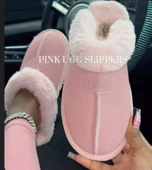 U pink fuzzy slippers