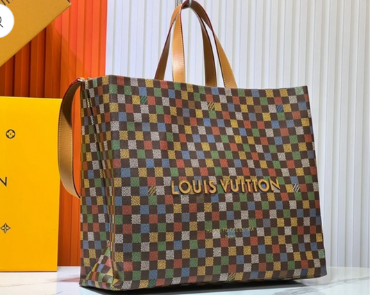 Large Multi colored Check Tote