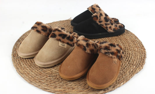 U leopard fur slippers