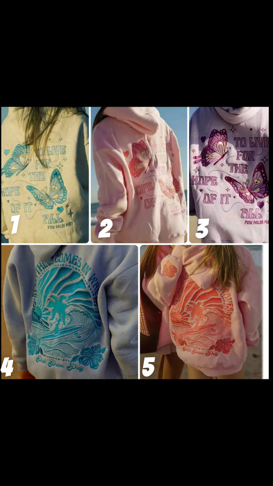 Pink Palm Puff hoodies