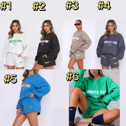 White Fox sweatshirt/shorts set