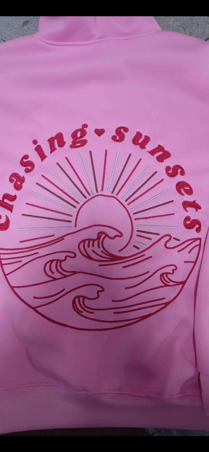 Pink Palm Puff chasing sunsets hoodies
